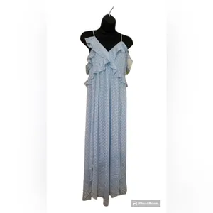 CHELSEA 28 Light Blue Ruffle Neck Spaghetti Strap MIDI Dress size Medium EUC thumbnail 2