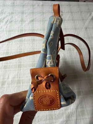 Dooney & Bourke Light Blue Canvas Shoulder Bag with Tan Leather Trim thumbnail 4