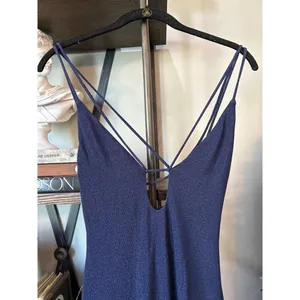 Misha Veronika Strappy Stretch Metallic Midi Dress Nightshade Blue Womens Size 4 thumbnail 8