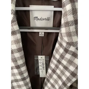 Madewell Gingham Check Blazer Brown White Wool Notched Lapel XS NWT thumbnail 4