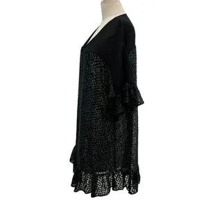 Anthropologie Amadi Lucinda Dress‎ Textured Dot Metallic Black Green Size Large thumbnail 7