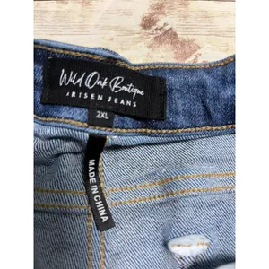 Risen Jean Shorts Frayed Hem Women's Plus Size 2X Distressed Denim Medium Wash thumbnail 4