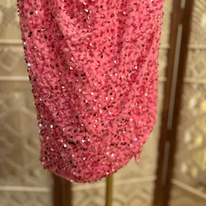 Elegant Pink Velvet Sequin Mini Dress thumbnail 4