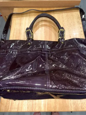 Trace of Kale Y2K Era Purple Crinkle Patent Leather Tote Bag thumbnail 1