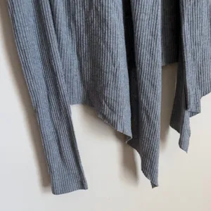 Joah Brown Cropped Cardigan Women One Size Grey Ribbed Draped Open Front thumbnail 3
