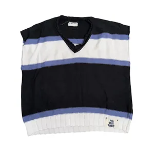 Free People We The Free Tommy Sweater Vest Womens Black Blue Striped V-Neck Knit thumbnail 2