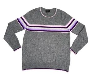 Charter Club Cashmere Sweater Womens Large Grey Pink Purple Stripe Excellent thumbnail 1