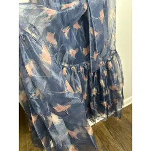 STAUD Botanical Navy Calluna Organza Mesh High Neckline Tie Back Gown size Small thumbnail 14