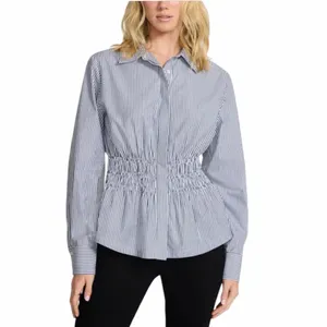 NEW Steve Madden Smock Waist Stripe Button Up 100% Cotton Longsleeve Top, Size M thumbnail 3