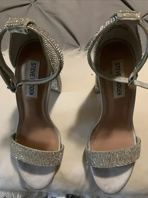 Steve Madden Silver Rhinestone Block Heel Sandals thumbnail 1