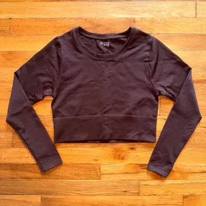 Aerie OFFLINE Sidewalk Seamless Long Sleeve Cropped T Shirt Brown Medium thumbnail 2