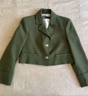 NEW Zara Cropped Olive Green Structured Blazer XS thumbnail 1