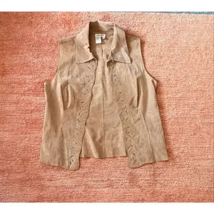 Coldwater Creek Leather Vest Size M Tan Western Boho Embroidered thumbnail 2