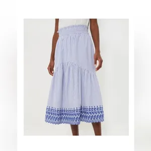Tuckernuck Cinzia Blue Stripe Eyelet Midi Skirt Medium NWT thumbnail 2