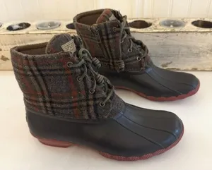 Sperry Duck Boots Womens Size 9.5‎ Plaid Wool Saltwater Gray Waterproof STS95922 thumbnail 1