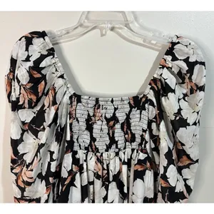 Abercrombie & Fitch Mini Dress Medium‎ Black Floral New Ruched Smocked Back thumbnail 7