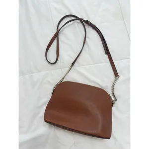 Michael Kors Brown Saffiano Leather Dome Crossbody Bag Chain Strap thumbnail 2