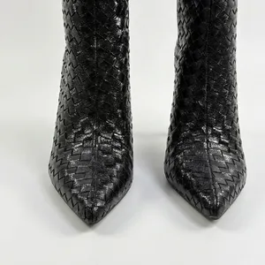 INC International Concepts Size-9.5M Black Woven High Stiletto Boots Pointed Toe thumbnail 10