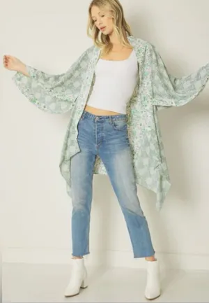 Entro NWT Open Boho Floral Kimono Large thumbnail 1
