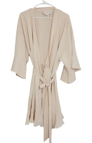 Birdy Grey Pale Pink Cream Ruffle Hem Bell Sleeve Bridal Party Robe XL/XXL Satin thumbnail 1