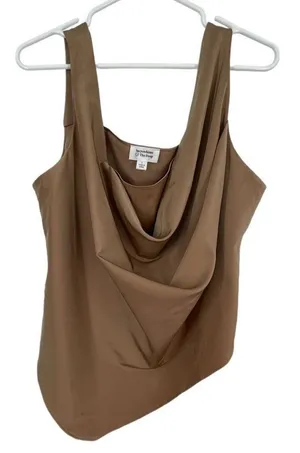 Lucyswhims size large asymmetrical hem cowl front taupe tank top thumbnail 1
