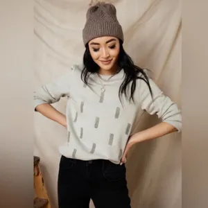Bohme Light Green Textured Puff Shoulder Sweatshirt Cozy Neutral XS thumbnail 11