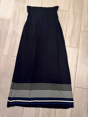 Max Studio Black Strapless Maxi Dress with Striped Hem thumbnail 2