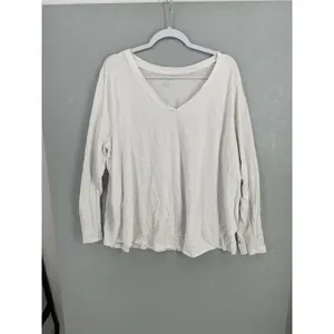 Terra & Sky Womens T-Shirt White Long Sleeve V-Neck Cotton Modal Plus Size 3X thumbnail 2