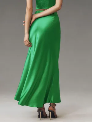 Anthropologie Mare Mare Evie Satin Maxi Skirt Only in Green Size Small thumbnail 3