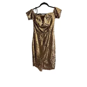 NWT BEBE DREW GOLD SEQUIN OFF SHOULDER Dress Size S thumbnail 7