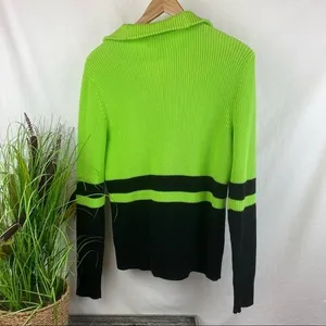 Ralph Lauren Green & Black Quarter Zip Long Sleeve Color block Neon Sweater L thumbnail 3