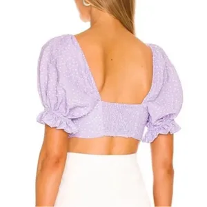 For Love & Lemons Chelsea Lavender Puff Sleeve Crop Top Smocked Girlhood Y2K Lux thumbnail 5