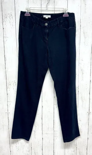 Loft Pants Women Sz 0‎ Dark Navy Denim High Rise Relaxed Straight Zip Fly Casual thumbnail 1
