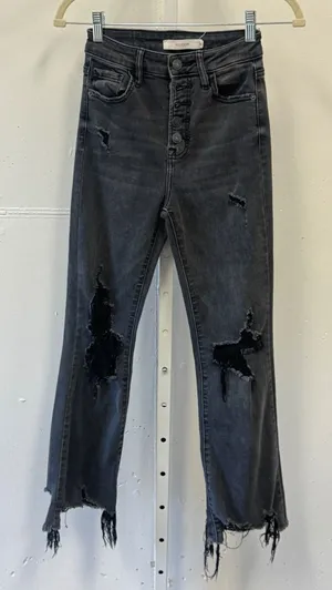 Hidden LA Jeans Gray High Rise Distressed Frayed Hem Button Fly Cropped Jeans 25 thumbnail 1