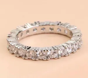 Beautiful Rhinestone Tennis Ring Silver Size 7.75 thumbnail 1