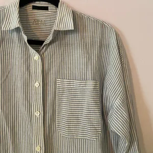 ATM Blue White Stripe Boyfriend Button Down Blouse Cotton Preppy Minimalist XS thumbnail 4