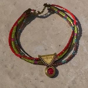 Chico's 4 Strand Colorful Beaded Choker Necklace Red Crystal Pendant thumbnail 1