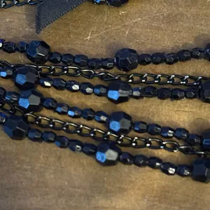 Triple strand layered black beaded bow necklace thumbnail 3