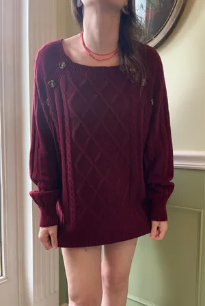 Cable knit red sweater with buttons Size XL thumbnail 2