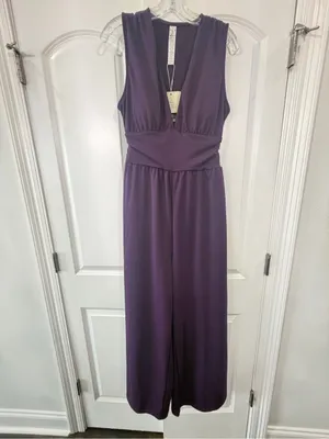 HALARA Sleeveless V-Neck Wide-Leg Jumpsuit in Plum NWT thumbnail 3