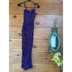 Lulus Flirty Instinct Purple Mesh Ruched Lace-Up Bodycon Midi Dress Wedding Sz S thumbnail 3