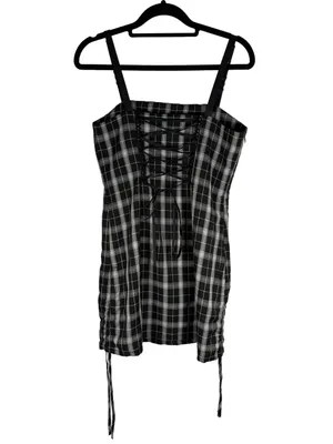 Punk Rave Plaid Corset Mini Dress Lace Up Back Buckle Straps Goth thumbnail 4
