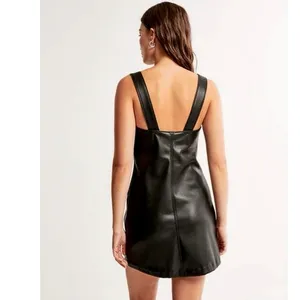 Abercrombie & Fitch Womens Black Faux Leather Sleeveless Shift Mini Dress Size M thumbnail 4