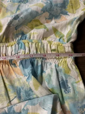 Floral V-Neck Linen Blend Cottagecore Maxi Dress in Pastel Blue & Green thumbnail 7