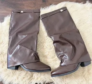 Dark Brown Chunky Slouchy Fold-over Metal Detail Boots EU 41 / US 10 thumbnail 1