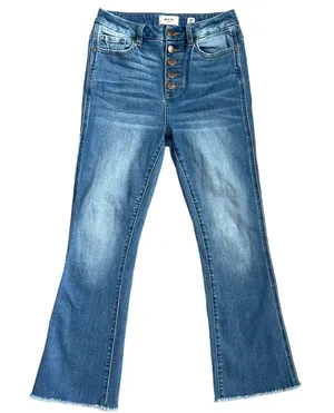 MISS ME Denim Crop‎ Boot Jeans Button Fly Medium Wash Raw Hem Size 26 thumbnail 1