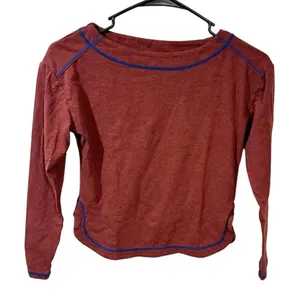 Free People Red Blue Stitched Cropped Crewneck Long Sleeve Top Size XS thumbnail 1