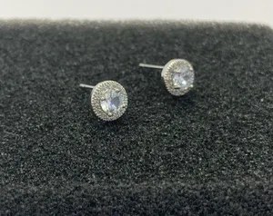 925 Silver Plated CZ Cubic Zirconia Stud Earrings for Men Women,Unisex Punk Hip Hop Earrings thumbnail 2