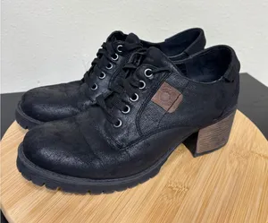 B52 by Bullboxer Booties‎ Women 9 Black Lace Up Lug Sole Block Heel Boots thumbnail 1
