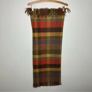 Avoca 100% wool blanket scarf fall colors plaid‎ fringe 25” x 59” thumbnail 3